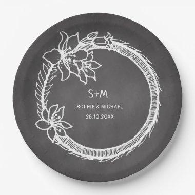Rustic Wedding Black Floral White Paper Plate