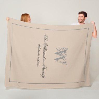 Rustic Wedding Gift Family Last Name Chic Monogram Fleece Blanket