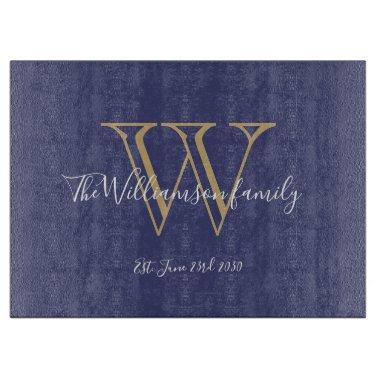 Rustic Wedding Gift Monogram Initial + Name Blue Cutting Board