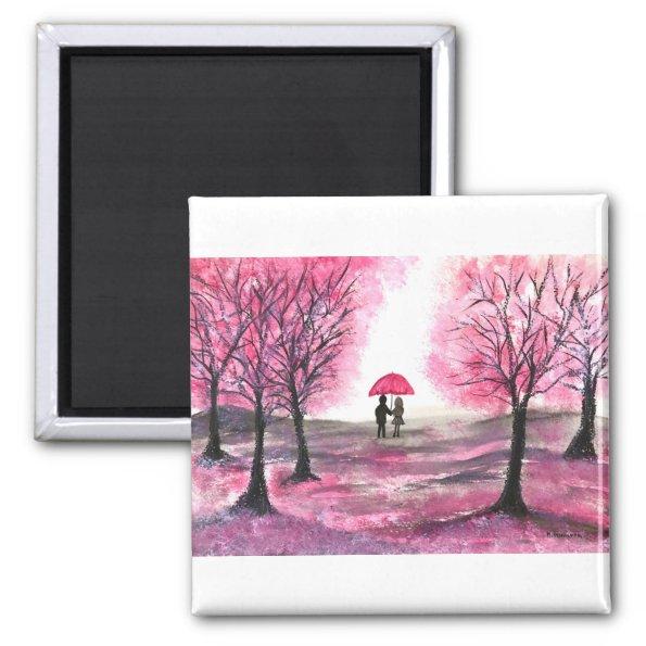 Rustic wedding love couple cherry blossoms tree magnet