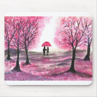 Rustic wedding love couple cherry blossoms tree mouse pad
