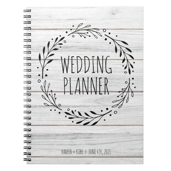 Rustic Wedding Planner Wood and Wreath Notebook