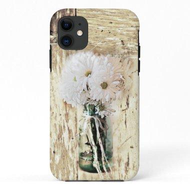 rustic western barn wood mason jar white daisy iPhone 11 case