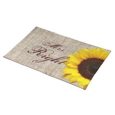 Rustic Western Country Burlap Sunflower Wedding Cloth Placemat