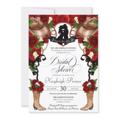 Rustic Western Red Roses Cowgirl  Inv