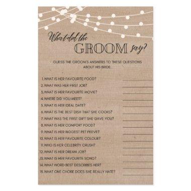 Rustic what did groom say bridal shower game