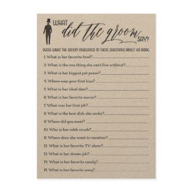 Rustic What Did the Groom Say Bridal Shower Game Enclosure Invitations