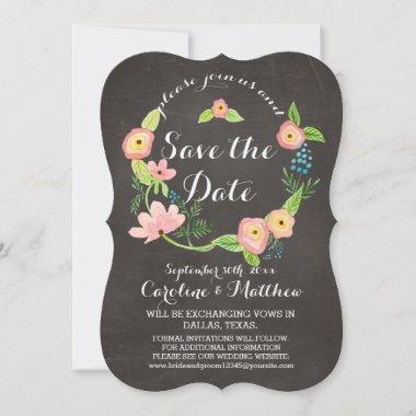 Rustic Whimsical Granny Chic Hipster Chalkboard Save The Date