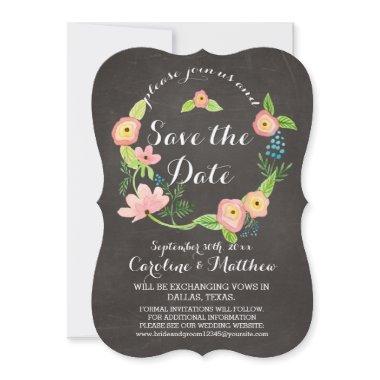 Rustic Whimsical Granny Chic Hipster Chalkboard Save The Date