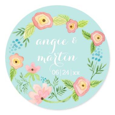 Rustic Whimsical Granny Chic Hipster Floral Bridal Classic Round Sticker