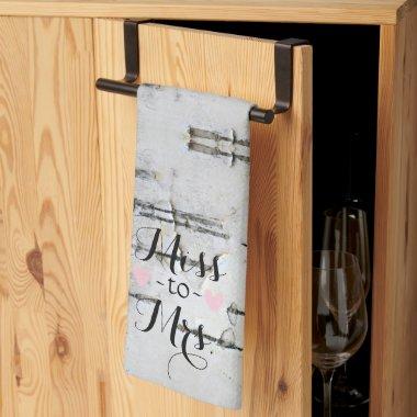 Rustic White Birch Bark Heart Bridal Shower Kitchen Towel