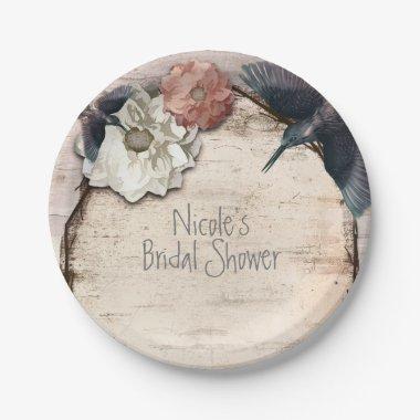 Rustic White Birch Floral & Hummingbird Elegant Paper Plates