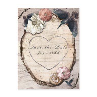 Rustic White Birch Floral & Hummingbird Save Date Announcement Post