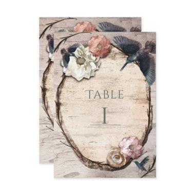Rustic White Birch & Hummingbird Table Number Card