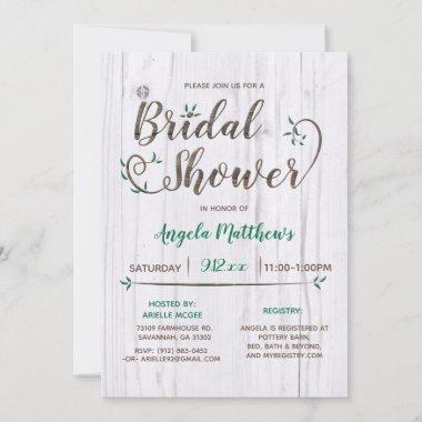 Rustic White & Brown Wood Bridal Shower Invitations