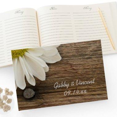 Rustic White Daisy and Barn Wood Country Wedding Guest Book
