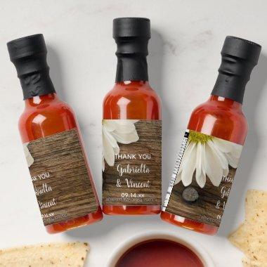Rustic White Daisy and Barn Wood Wedding Favor Hot Sauces
