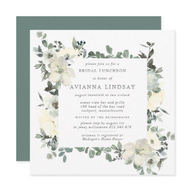 Rustic White Floral Botanical Bridal Luncheon Invitations