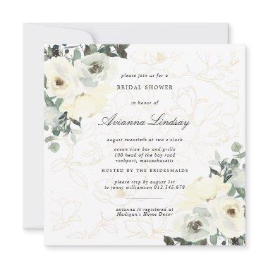 Rustic White Floral Botanical Bridal Shower Invitations