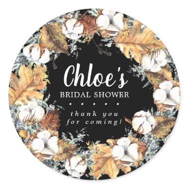 Rustic White Floral Fall Bridal Shower Thank You Classic Round Sticker