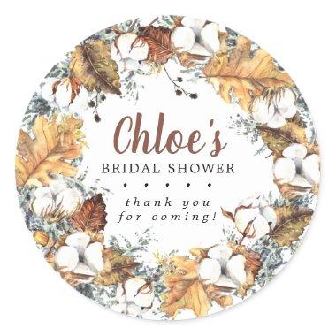 Rustic White Floral Fall Bridal Shower Thank You Classic Round Sticker
