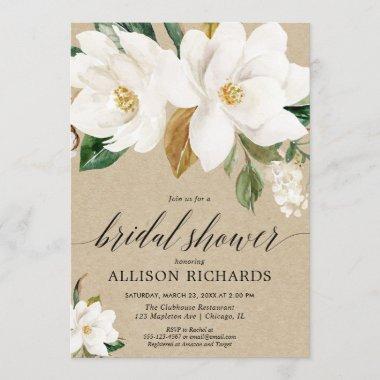 Rustic white floral magnolia flower bridal shower Invitations