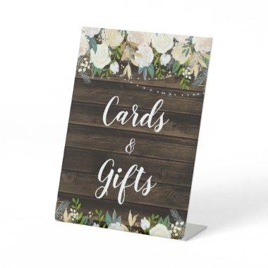 Rustic White Floral String Lights  & Gifts Pedestal Sign