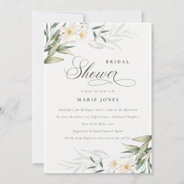 Rustic White Greenery Floral Bridal Shower Invite