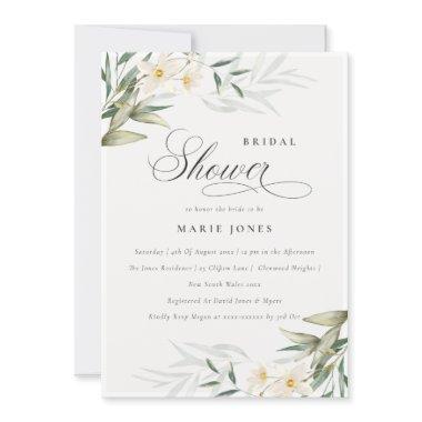 Rustic White Greenery Floral Bridal Shower Invite