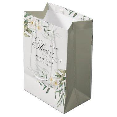 Rustic White Greenery Floral Bunch Bridal Shower Medium Gift Bag