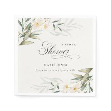 Rustic White Greenery Floral Bunch Bridal Shower Napkins