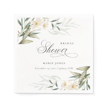 Rustic White Greenery Floral Bunch Bridal Shower Napkins