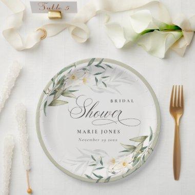 Rustic White Greenery Floral Bunch Bridal Shower Paper Plates