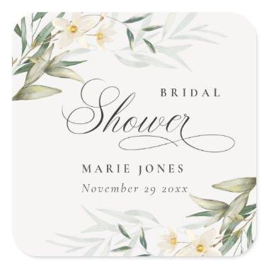 Rustic White Greenery Floral Bunch Bridal Shower Square Sticker