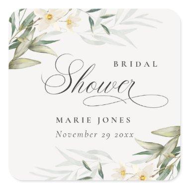 Rustic White Greenery Floral Bunch  Square Sticker
