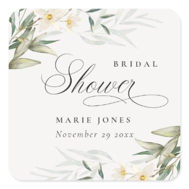 Rustic White Greenery Floral Bunch Bridal Shower Square Sticker