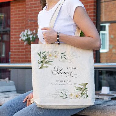 Rustic White Greenery Floral Bunch Bridal Shower Tote Bag