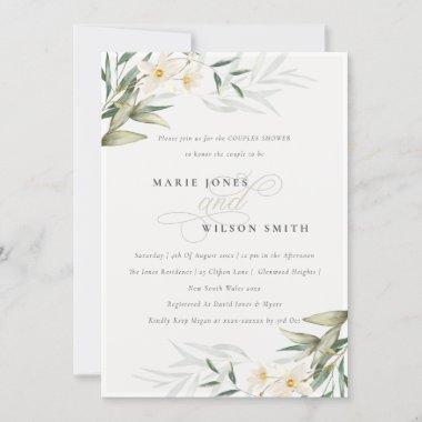 Rustic White Greenery Floral Couples Shower Invite