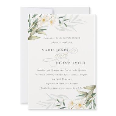 Rustic White Greenery Floral Couples Shower Invite