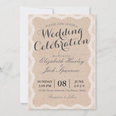 Rustic White Lace and Linen Wedding Bridal Shower Invitations