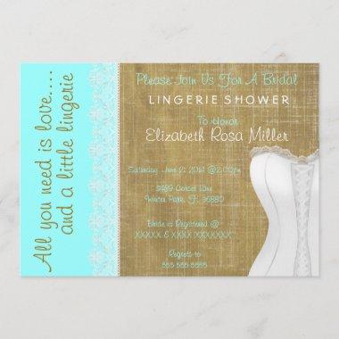 Rustic White Lace Corset Lingerie Bridal Shower Invitations