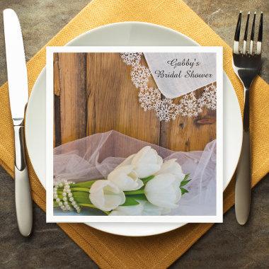 Rustic White Tulips Country Barn Bridal Shower Paper Napkins