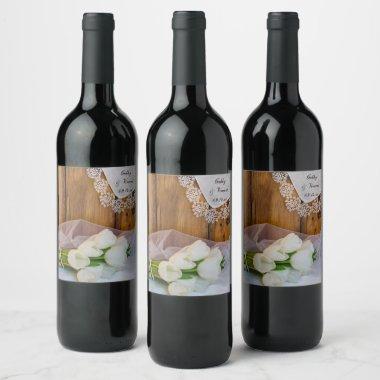 Rustic White Tulips Country Wedding Wine Label