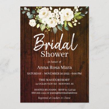 *~* Rustic White Watercolor Roses Bridal Shower Invitations