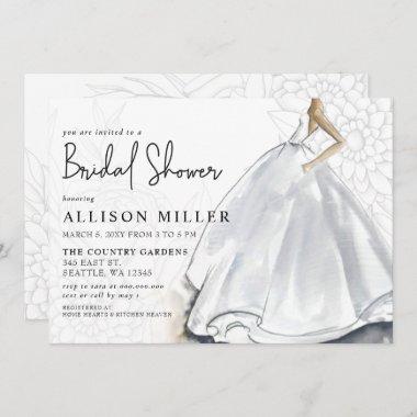 Rustic White Wedding Dress Bridal Shower Invitations