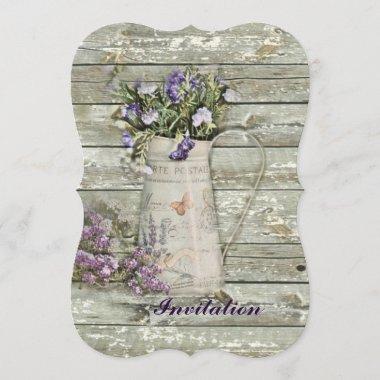 rustic whitewashed wood farmhouse lavender Invitations