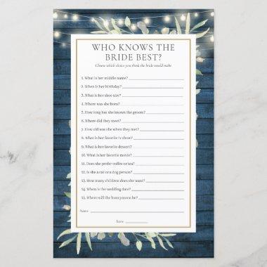 Rustic Who Knows The Bride Best Bridal Shower Game