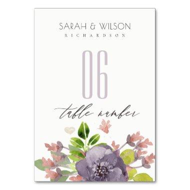 RUSTIC WILD PINK WATERCOLOR FLOWER FOLIAGE TABLE TABLE NUMBER