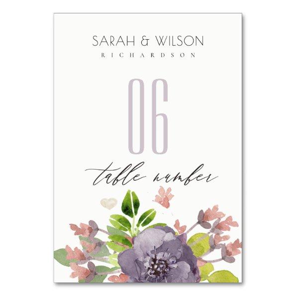 RUSTIC WILD PINK WATERCOLOR FLOWER FOLIAGE TABLE TABLE NUMBER