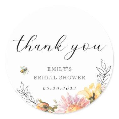 Rustic Wildflower and Bee Bridal Shower Thank You Classic Round Sticker